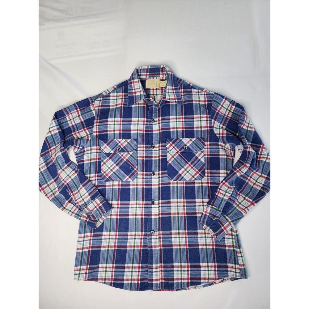 Vintage Fieldmaster Perma Prest Mens Flannel Shirt Size M Red White Black Plaid